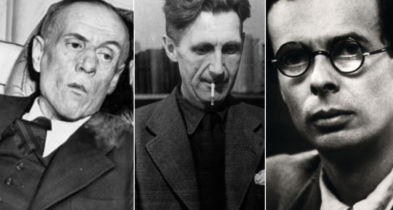 Sinclair Lewis, George Orwell e Aldous Huxley.