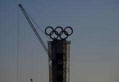 Anéis olímpicos em Yanqing, China (Noel Celis/AFP)
