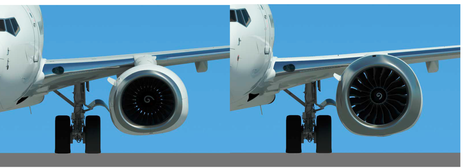 Posicionamento do motor no 737 NG de terceira geração (esquerda) versus MAX (direita) Fonte: https://leehamnews.com/2020/11/20/bjorns-corner-737-max-ungrounding-the-technical-background/